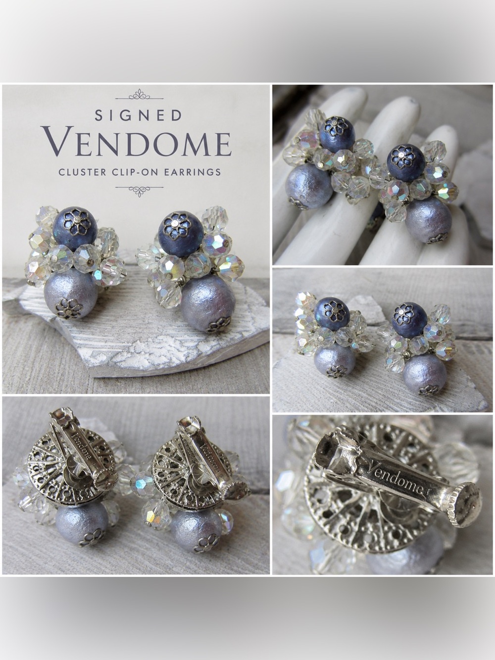 Vendome Silver Lavender Cluster Clip-On Earrings